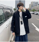 Wiaofellas  -  Velvet Cardigan Sweatshirt Men's Loose Korean Sports Jacket Trendy Hong Kong Style Stand Up Collar Jacket