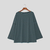 WIAOFELLAS  -  Men Striped T Shirt O-neck Long Sleeve Oversize Casual Male Tee Tops Streetwear Loose Fashion Men Clothing Camisetas