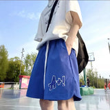 Wiaofellas  -  American Style Vintage Embroidery Men Summer Thin Style Quick Drying Ice Shreds Solid Color Letter Loose Comfortable Shorts