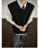 WIAOFELLAS  -  Autumn Grey Sweater Vest Men Warm Fashion Casual Black Knitted Pullover Men Korean Loose Sleeveless Sweater Mens Jumper Clothes
