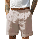 WIAOFELLAS  -  Men'S Cotton And Linen Shorts Fashion Casual Solid Color Sexy Elastic Waist Half Length Pants Slim Fit Street Beach Wear