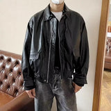 WIAOFELLAS  -  Men Fashion Lapel PU Leather Casual Biker Coat Streetwear Social Jackets Men Autumn Double Zipper Motorcycle Leather Jackets