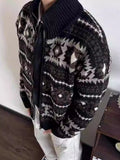 Wiaofellas  -  Casual Zipper Stand Collar Mens Sweatercoats Autumn Winter Vintage Knitted Cardigans For Men Fashion Geometric Sweater Jackets