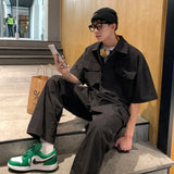 Wiaofellas  -  Spring Summer Men's Jumpsuit Solid Color Overalls Loose Cargo Pants Vintage Fashion Casual Khaki Male Clothing