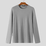 WIAOFELLAS  -  Men T Shirt Solid Color O-neck Long Sleeve Streetwear Knitted Male Tee Tops Loose Fashion Casual Men Clothing S-5XL INCERUN
