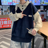 Wiaofellas Fake two collar sweater men winter style lazy coat loose knit in autumn and winter