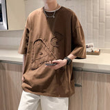 Wiaofellas Cotton Short-sleeved T-shirt Men Summer Heavyweight Round Neck Tee Shirts Retro Couples High Street Quality T Shirt