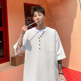 WIAOFELLAS  -  Men's Big & Tall V-Neck Short Sleeve Button Down T-Shirt with Pocket Breathable Summer Casual Tee for Plus Size Men M-XXXXXL