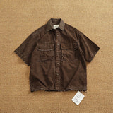 WIAOFELLAS  -  Summer high quality short sleeve overalls shirt men heavy washing old multi-pocket loose half sleeve