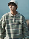 WIAOFELLAS  -  Japanese retro striped sweater men's autumn and winter lazy style teenager niche couple knitted top