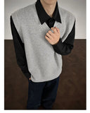 WIAOFELLAS  -  Autumn Grey Sweater Vest Men Warm Fashion Casual Black Knitted Pullover Men Korean Loose Sleeveless Sweater Mens Jumper Clothes