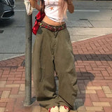 WIAOFELLAS  -  Retro Straight Leg Casual Pants High Street Wide Leg Men's Style Spring Autumn Design Loose American Green Trousers for Men And