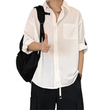 Wiaofellas  -  Solid Color Oversized Men's Shirts Harajuku Casual Half Sleeve Shirt Tops Cool Summer Streetwear Man Blouse M-5XL