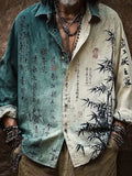 Wiaofellas  -  New Chinese style Tai Chi calligraphy gradient 3D printed men's long sleeved shirt made of vintage casual shirt