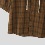 WIAOFELLAS  -  Men Plaid Shirt Hooded Short Sleeve Loose Casual Men Clothing Summer Korean Style Streetwear 2025 Male Shirts Tops S-5XL