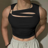 WIAOFELLAS  -  Summer Men Tank Tops Hollow Out Solid Color Sleeveless Male Vests Sexy 2025 Knitted Fashion Crop Tops Men Streetwear