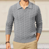 WIAOFELLAS  -  Fall Winter Daily Casual Mens Knit Polo Shirts Slim Fit Long Sleeve Buttoned Lapel Sweaters Men Stylish Solid Color Knitted Tops