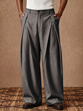 Wiaofellas  -  Fashionable Solid Color Pants Mens Vintage Loose Fit Draped Trousers Men Autumn Business Casual New Pleated Bottoms