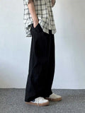 Wiaofellas  -  Summer Thin Ice Silk Casual Pants Japanese Sle Pure Color Texture Paratrooper Loose Fit Elastic Waist Long Trousers for Men