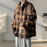 WIAOFELLAS  -  Winter Woolen Coat Men Warm Retro Thick Plaid Woolen Jacket Men Streetwear Korean Loose Short Woolen Coat Mens Thicken Jackets