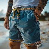 Wiaofellas  -  Vintage Drawstring Patchwork Shorts Men Spring Summer Beach Casual Loose Shorts Mens Daily Leisure Solid Color Straight Shorts