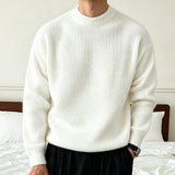 Wiaofellas  -  Man's Lazy Knitwear Sweater Autumn Winter Korean Fashion Ribbed Texture Long Sleeve Loose Crewneck Knitted Pullover Sweaters Man