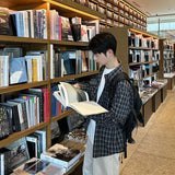 WIAOFELLAS  -  Loose Long Sleeve Plaid Shirt Casual Style for Men And Women Spring Autumn Korean Version Fashionable Top Coat Lazy Style