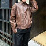 WIAOFELLAS  -  Spring Autumn New Men's Solid Color PU Leather Jacket Outerwear American Retro Fashion Trend High Street Casual Men's Tops