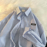 Wiaofellas  -  Long-sleeved Vertical Striped Shirt Men's Handsome Casual Hong Kong Style High Street Shirts