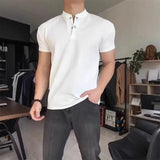 Wiaofellas  -  Black Short Sleeve Polo Shirt Henry Collar Fitness Sportswear Breathable Polyester Summer T-Shirt for Men Casual Wear
