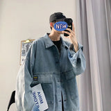 WIAOFELLAS  -  New Style Casual and Lazy Youthful Trend Big Pocket Temperament Denim Jacket Men's Fashionable and Handsome