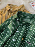 Wiaofellas  - Striped Vintage Shirt Men Summer Vintage Hong Kong Style  High Street Short-sleeved Jacket Designer Japan Niche Blouse