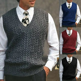 Wiaofellas  -  Vests Men Sweaters V Neck Knitted Vest Tops Sleeveless Knit Solid Sweater Top Splice Casual Regular Slim Fit Autumn Winter