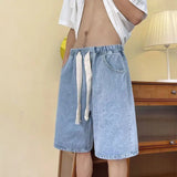 WIAOFELLAS  -  Summer Thin Denim Shorts Men's Hong Kong Style Brand Loose Straight Casual Mid-pants Versatile Wide-leg Five-point Pants Men