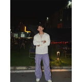 WIAOFELLAS  -  Spring and Autumn Hollow Sweater Men's Solid Color Deep V Lazy Style Pullover Sweater Thin Destructive Design Top