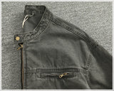 WIAOFELLAS  -  Vertical collar button-down tooling biker jacket men's texture granular bead canvas woven vintage casual Detroit jacket