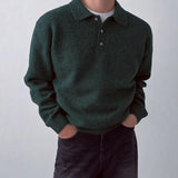 Wiaofellas  -  Men's Sweater Polo Shirt Pullover Lazy Style Long Sleeve Solid Loose Clothing Fashion Casual T-shirt Autumn Winter Wool Tops