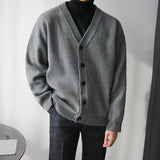 Wiaofellas  -  Men V Neck Knit Cardigan Loose Long Sleeve Casual Sweater Coat Fashion Daily Outerwear