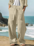Wiaofellas  -  Spring Summer Leisure Breathable Pants Mens Seaside Beach Casual Solid Color Linen Trousers Men Fashion Lace-up Losoe Pants