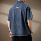WIAOFELLAS  -  Summer New Men's Denim Polo Shirts American Style Lapel Short Sleeved Loose Tees Shirt High-end Men's Thin Design Trendy Tops