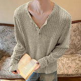 WIAOFELLAS  -  Men Shirt Solid Color Knitted Long Sleeve Casual Men Clothing Streetwear Korean Style Spring Autumn Fashion Male Tops