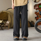 WIAOFELLAS  -  Boyfriend Cargo Bloomers Trousers Men's Clothing Casual Loose Solid Color Elastic High Waisted Pockets Spring Autumn Pants