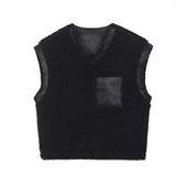 WIAOFELLAS  -  Dark thickened fur integrated vest vest for men's Japanese retro trendy brand loose versatile splicing V-neck jacket