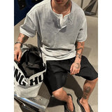 Wiaofellas  -  American Fake Two-piece Henry Neck Old Money Style Short-sleeved T-shirt Loose Niche Design Style Summer New Style