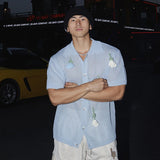 WIAOFELLAS  -  Niche Design Men's Shirts Three-dimensional Flowers Lapel Hollow Out Loose Short Sleeved Male Tops Single Breasted