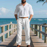 WIAOFELLAS  -  Autumn Winter Warm Men's Linen Blended Leisure Sports Set Long Sleeve Long Pants Comfortable Fashionable Sports Home Clothing