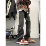 WIAOFELLAS  -  New American Retro Zipper Jeans Men's Washed Straight Leg Micro Flared Pants High Street Vibe Trendy Brand