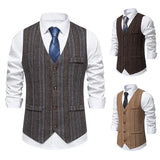 WIAOFELLAS  -  New Men's Retro Single Breasted Casual Suit Vest Fashion Stripe V-neck Vest Trendy Men