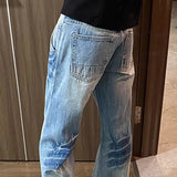 WIAOFELLAS  -  Fashion Summer Men's Gradient Wash High Street Denim Pants Vintage Trendy Casual Wide Leg Loose Straight Jeans Male