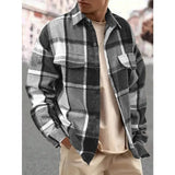 WIAOFELLAS  -  Fashionable and Elegant Lapel Checkered Men's Shirt Retro Furry Casual Long-sleeved Jacket Loose Versatile Shirt